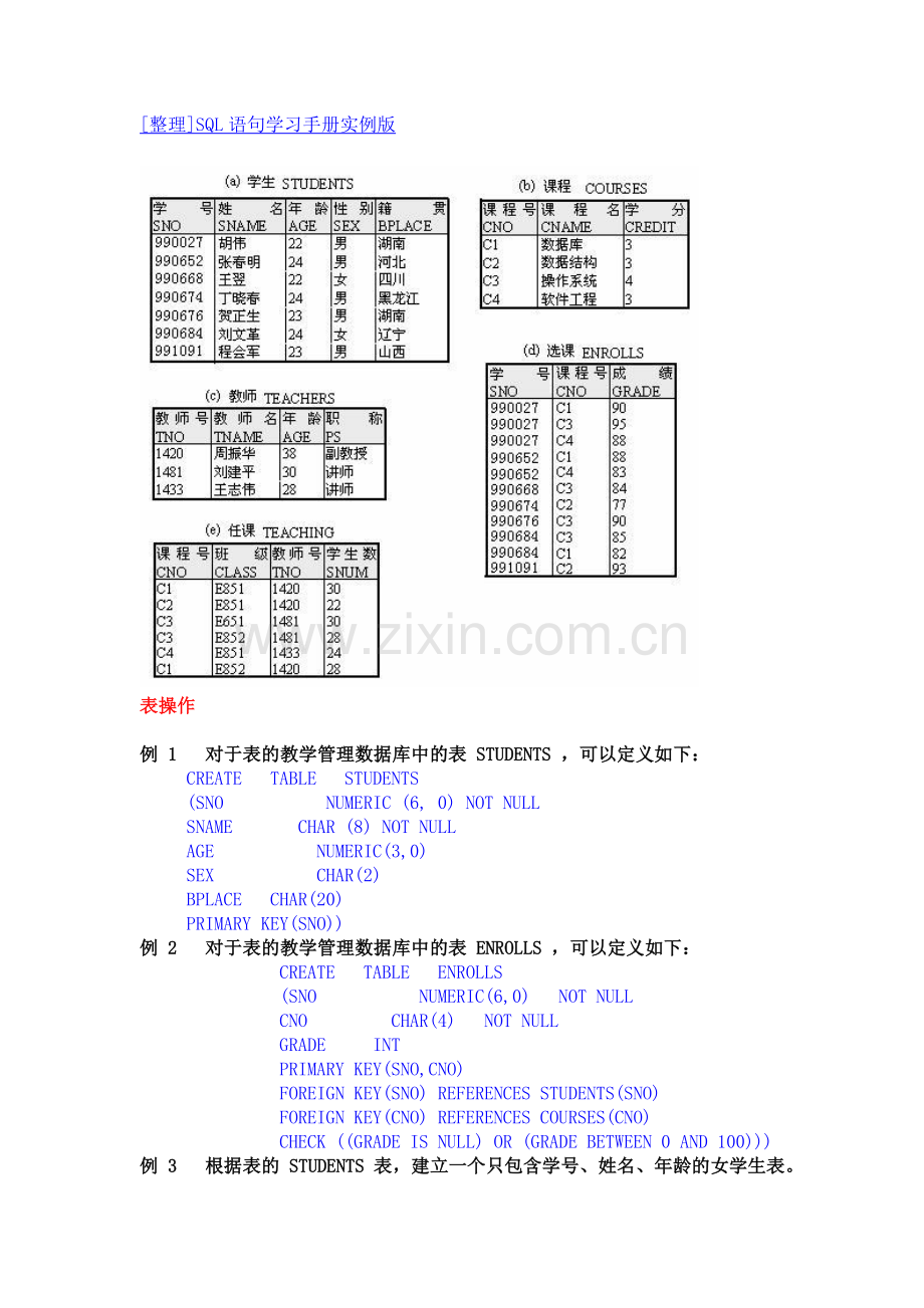 SQL语句学习手册实例版.doc_第1页