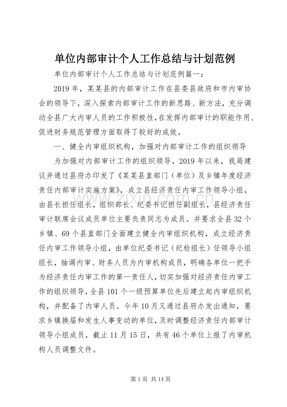 单位内部审计个人工作总结与计划范例.docx_第1页