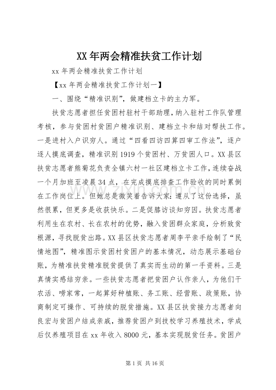 XX年两会精准扶贫工作计划.docx_第1页