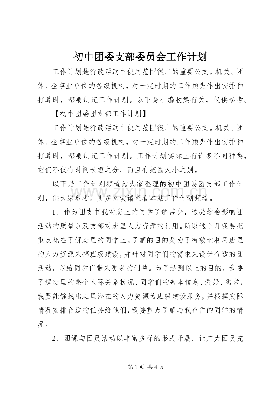 初中团委支部委员会工作计划.docx_第1页