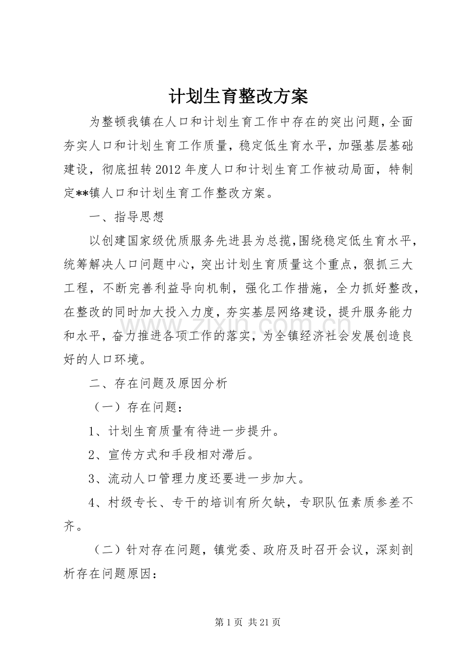 计划生育整改方案 .docx_第1页