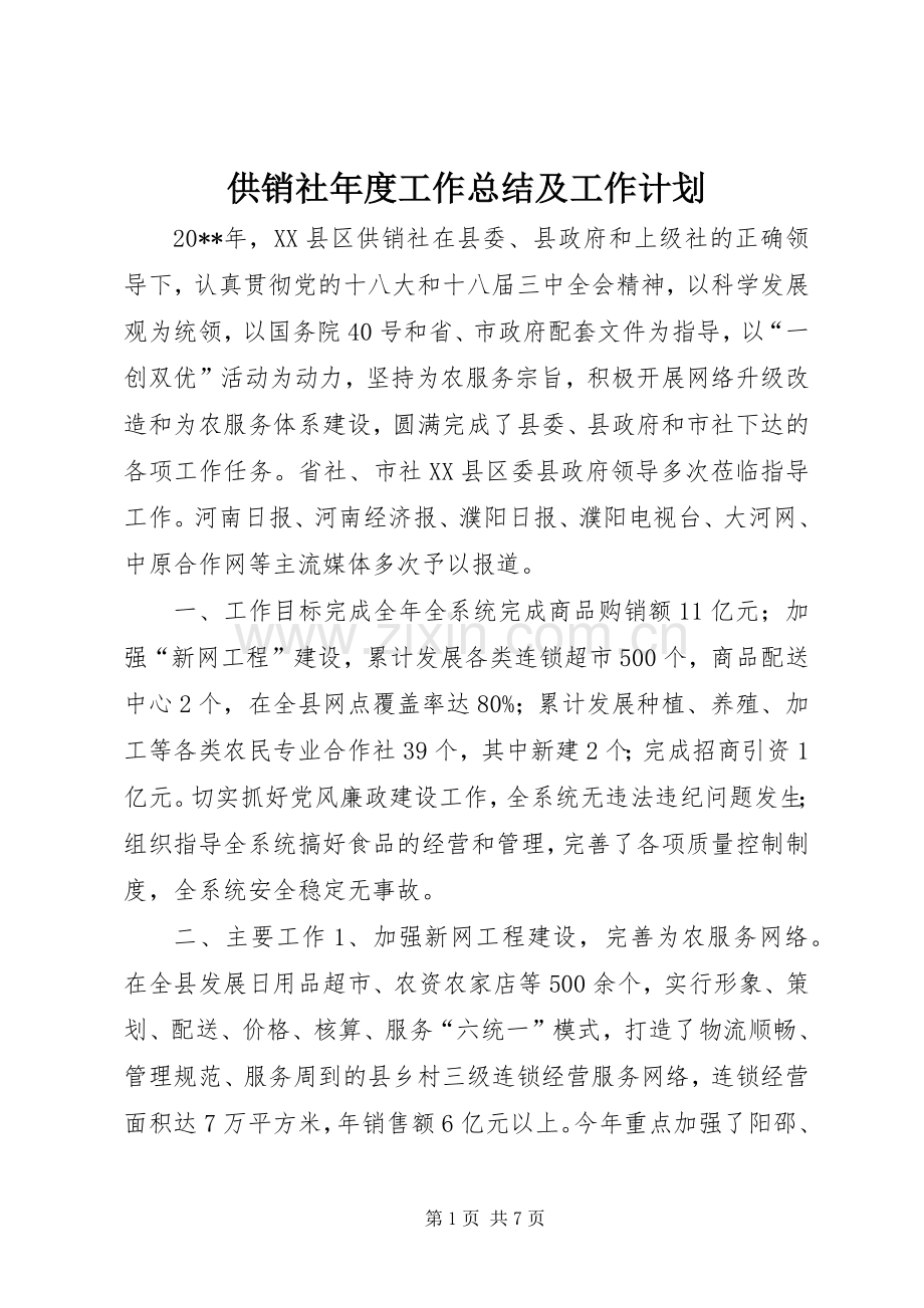 供销社年度工作总结及工作计划.docx_第1页