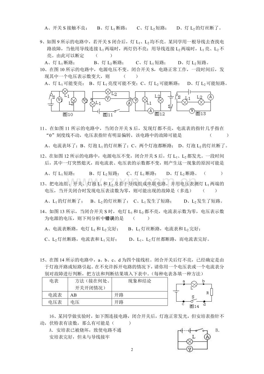 初三物理电路故障的练习题 2.doc_第2页