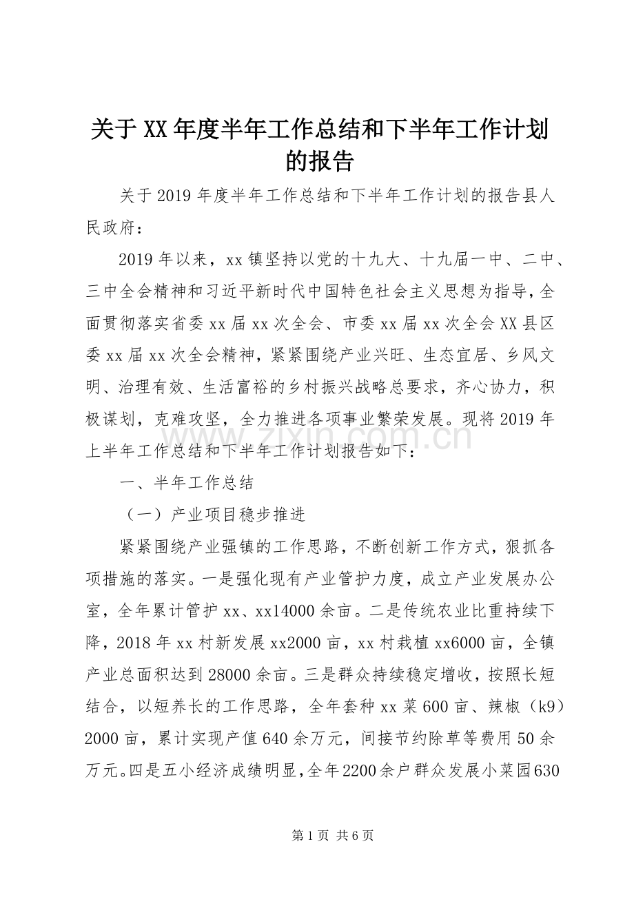 关于XX年度半年工作总结和下半年工作计划的报告_1.docx_第1页