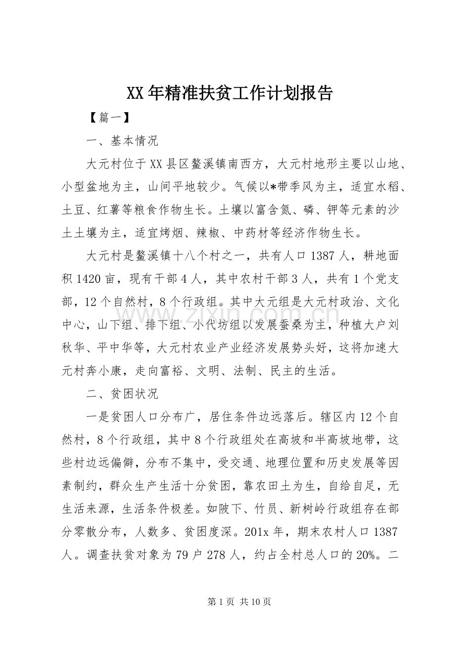 XX年精准扶贫工作计划报告.docx_第1页