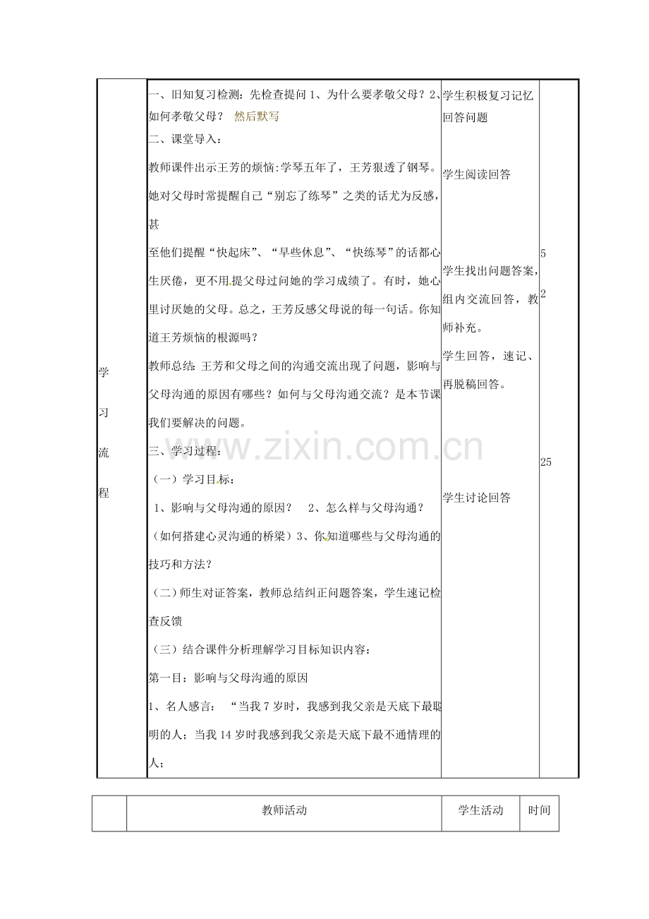 山东省邹平县实验中学八年级政治《学会与父母沟通》教案.doc_第2页