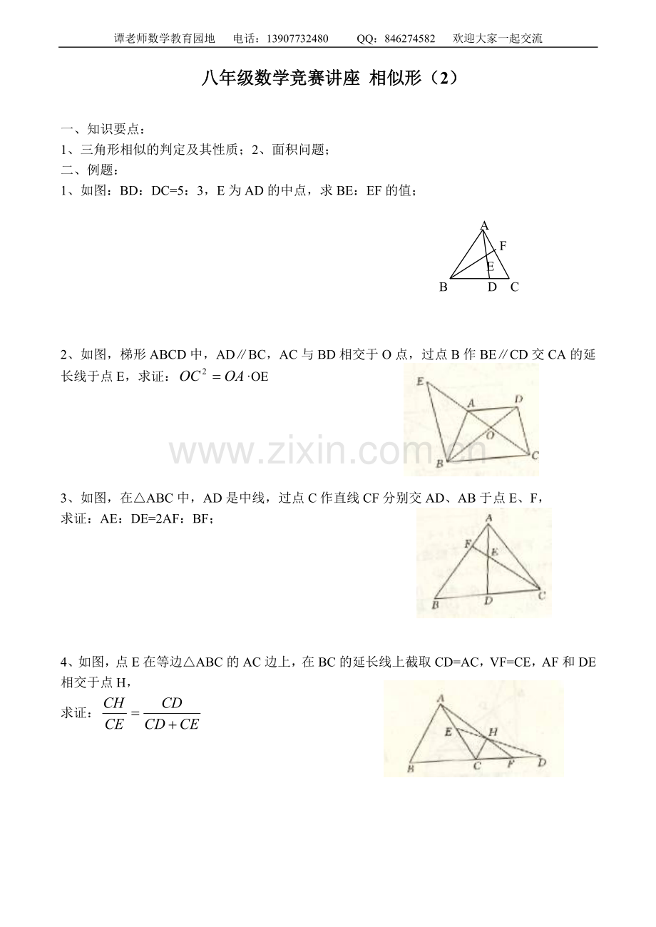 八年级数学竞赛讲座相似形（2）.doc_第1页