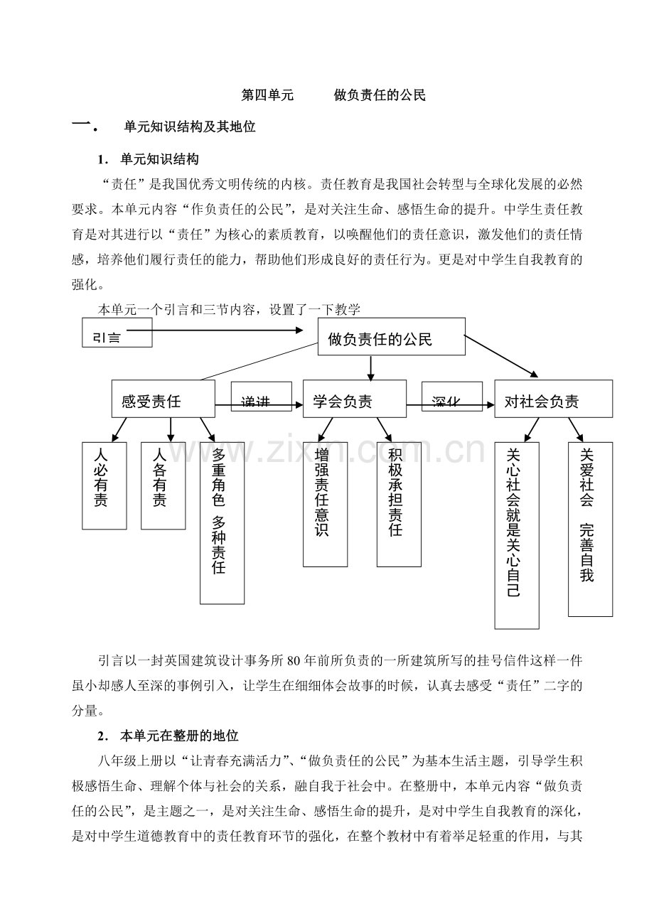 八年级政治 第四单元 做负责任的公民单元教案.doc_第1页