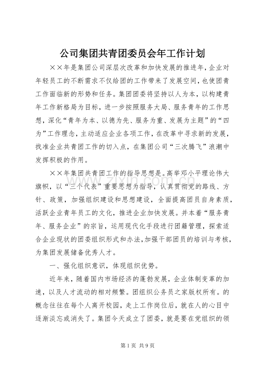 公司集团共青团委员会年工作计划.docx_第1页