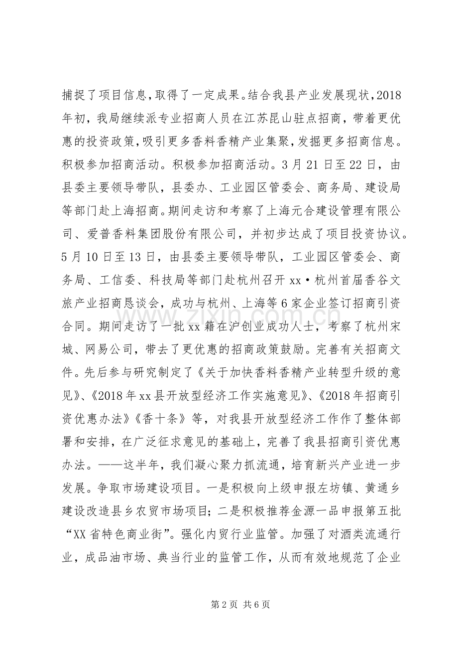 商务局XX年上半年工作总结及下半年工作计划.docx_第2页