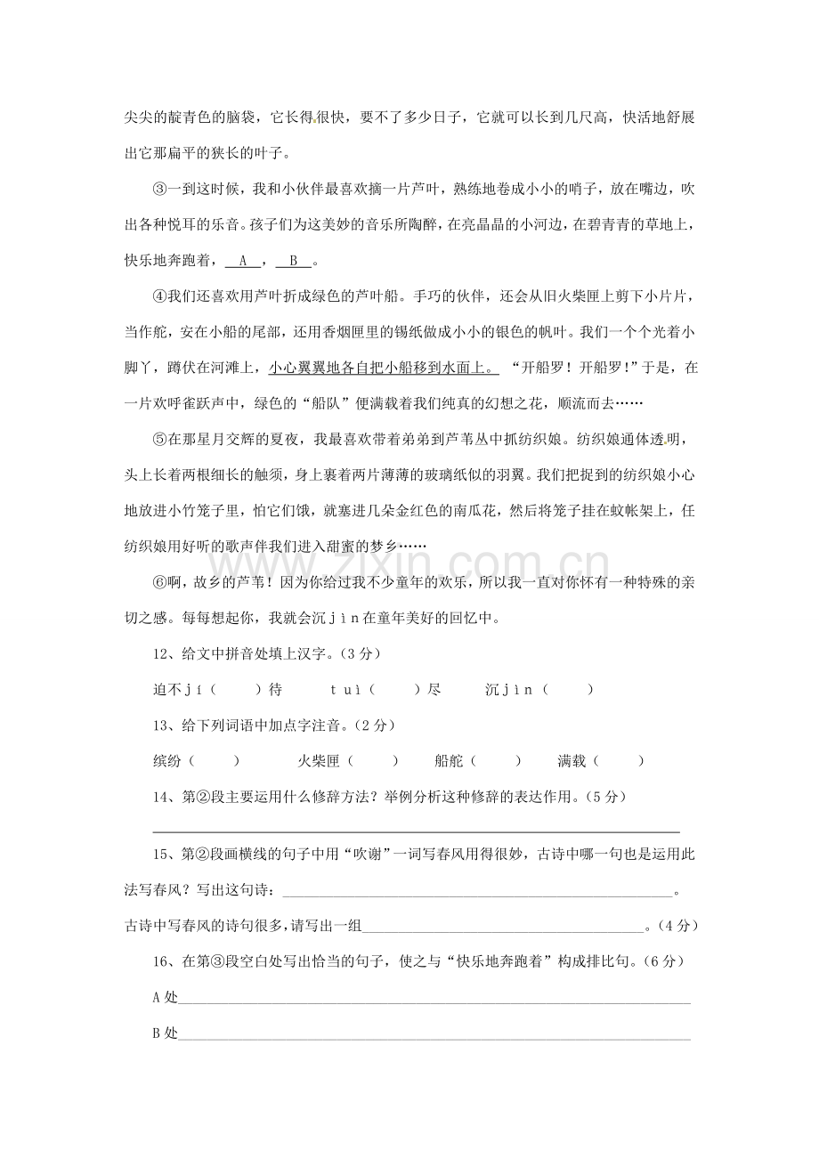 浙江省桐庐县富春江初级中学七年级语文下册 16《社戏》伴你练.doc_第3页