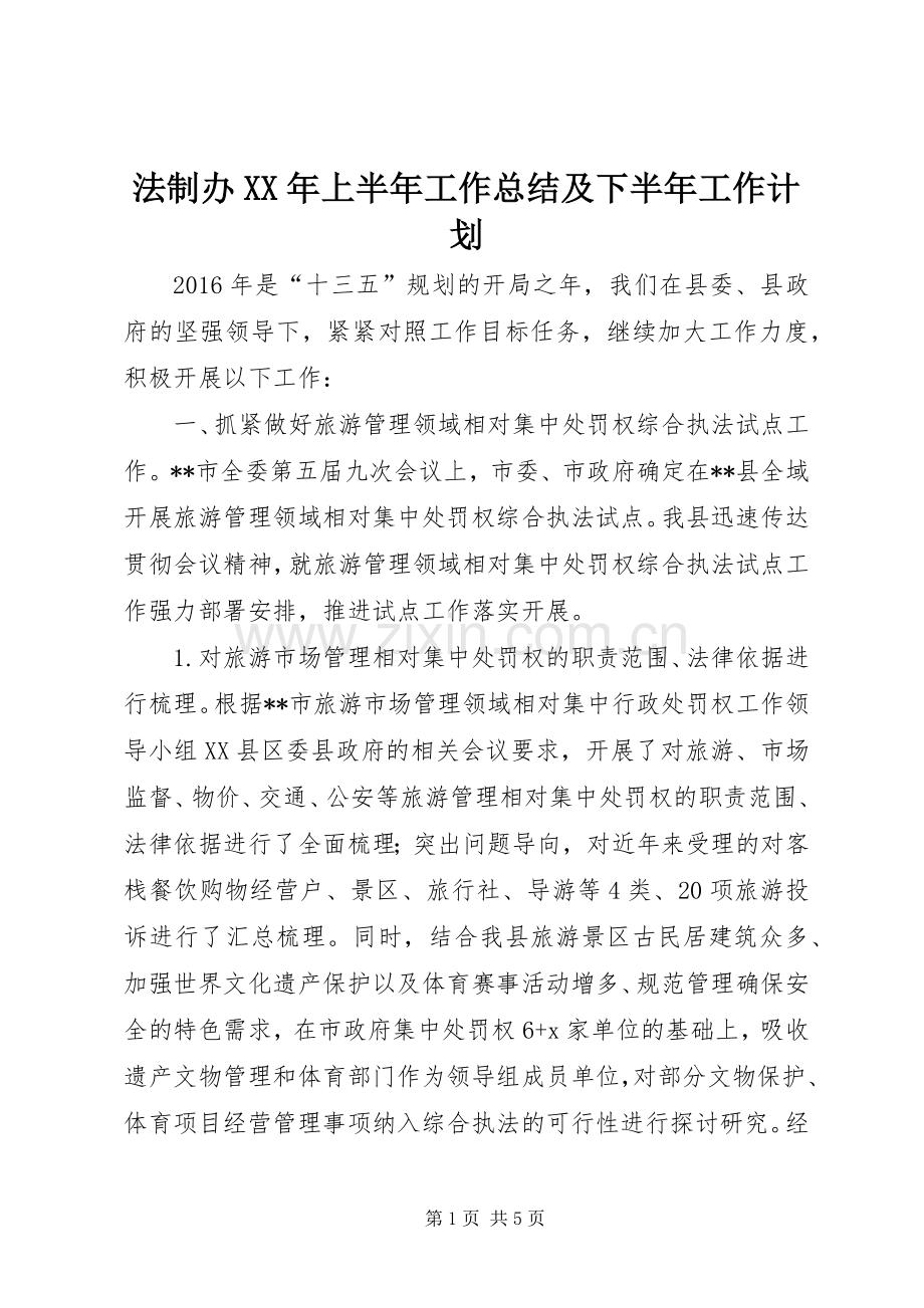 法制办XX年上半年工作总结及下半年工作计划_1.docx_第1页