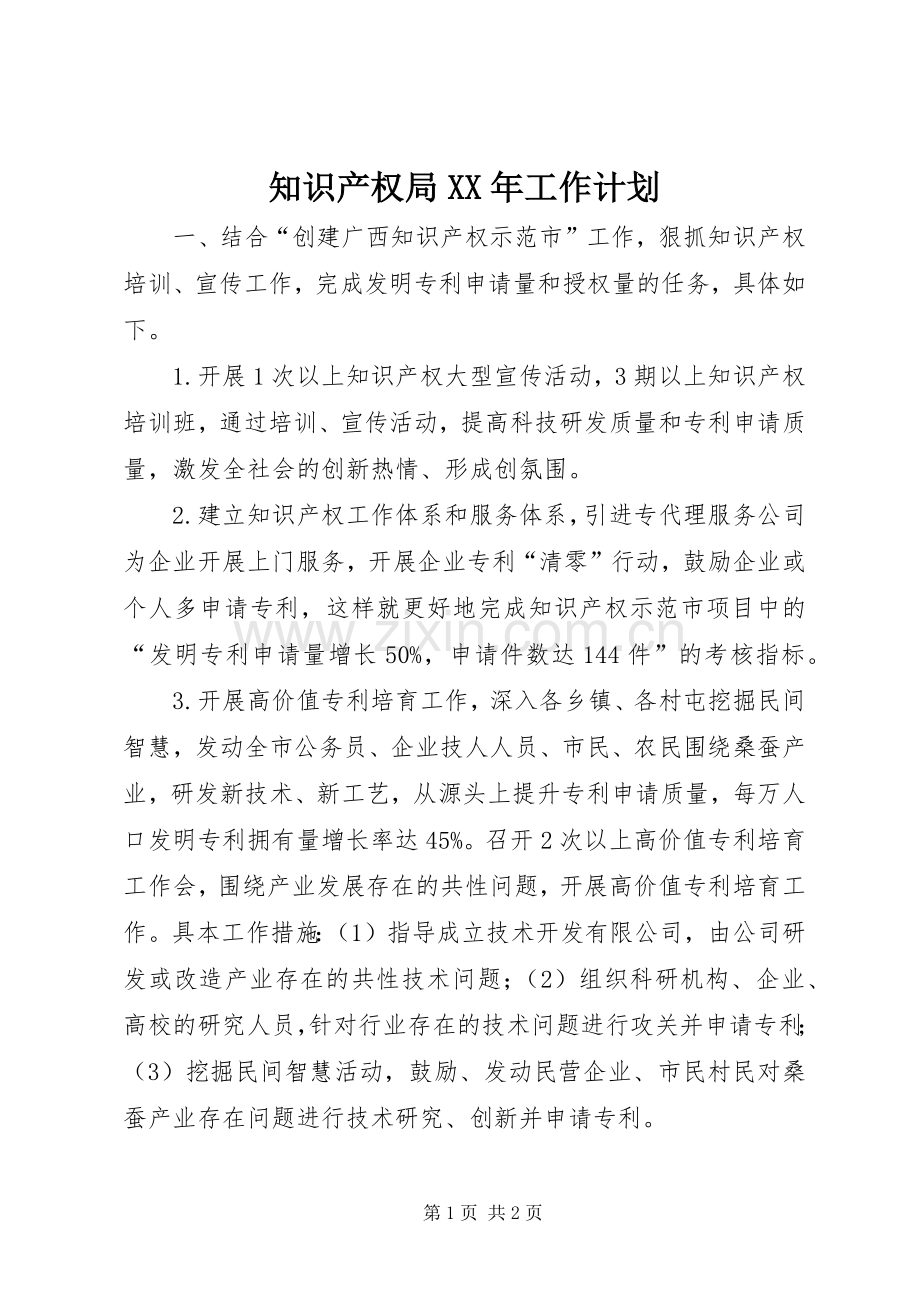 知识产权局XX年工作计划.docx_第1页