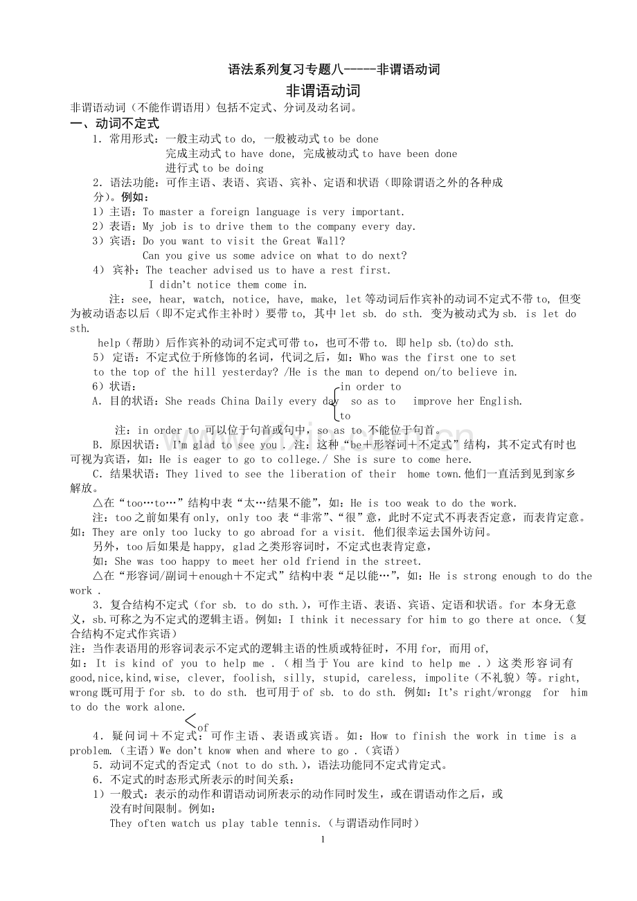 河南专升本：语法系列复习专题八-----非谓语动词.doc_第1页