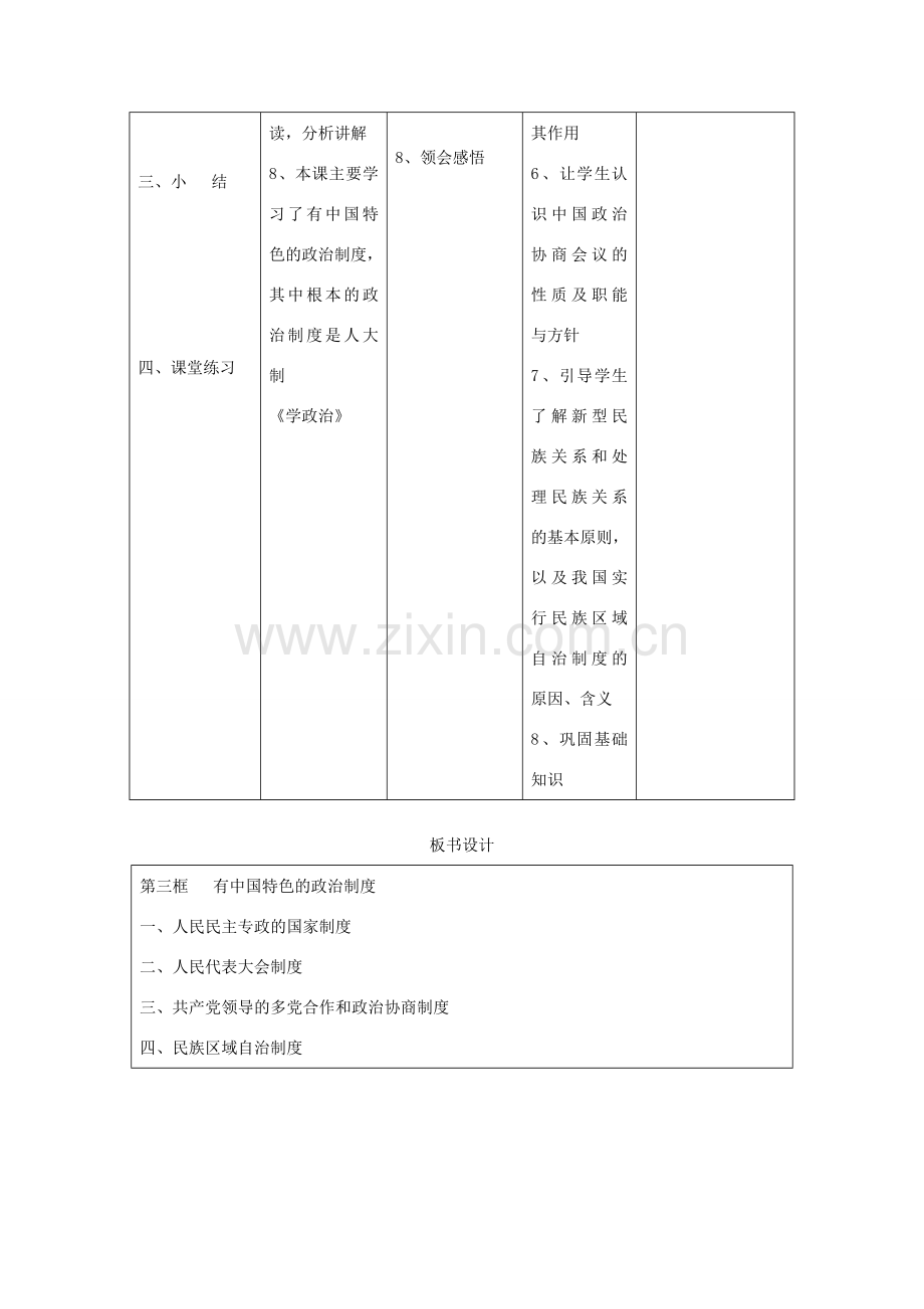 辽宁省凌海市石山初级中学九年级政治全册《有中国特色的政治全册制度》教学设计 人民版.doc_第3页