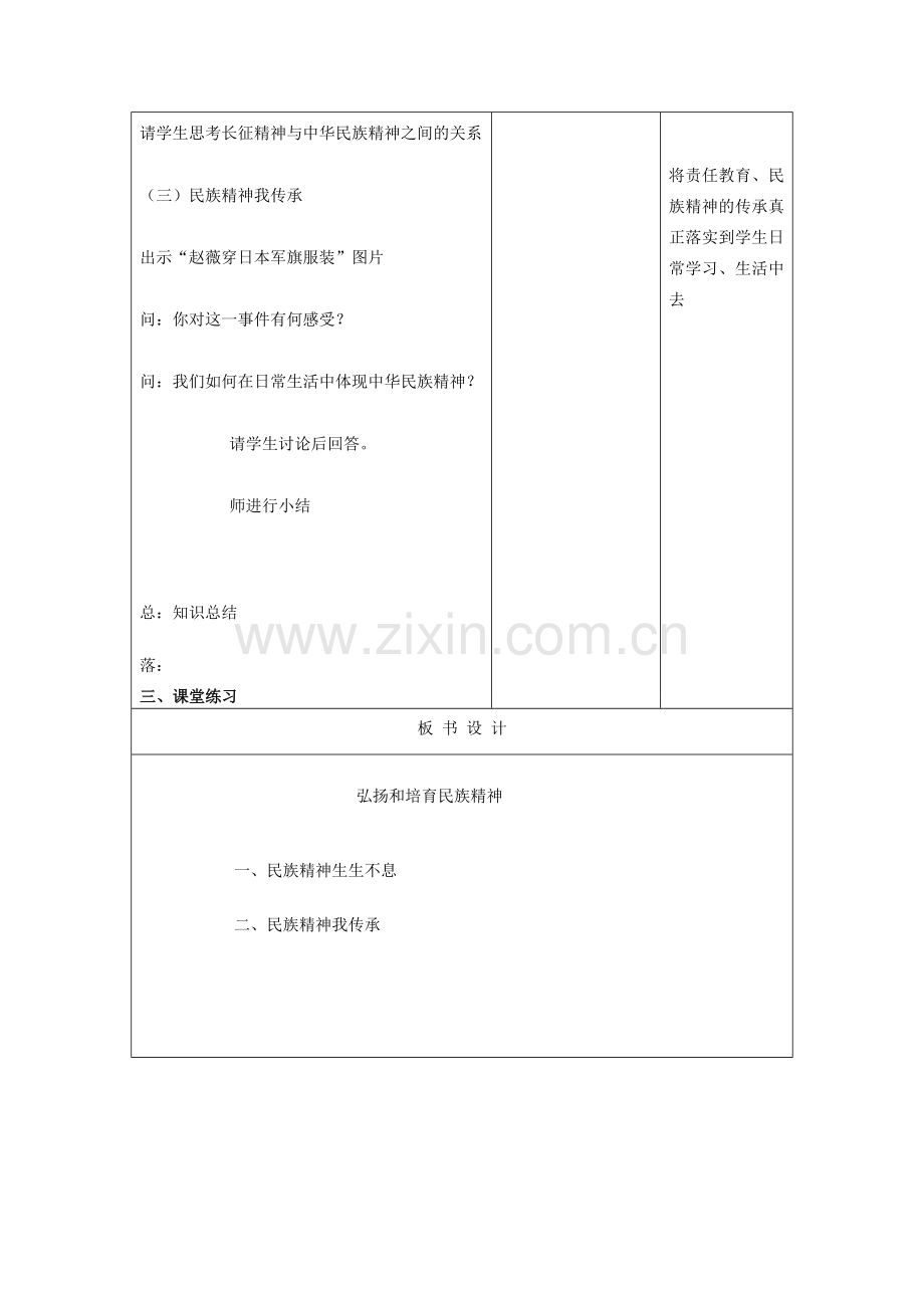 吉林省四平市第十七中学九年级政治全册《第五课 第二框 弘扬和培育民族精神1》教案 新人教版.doc_第3页