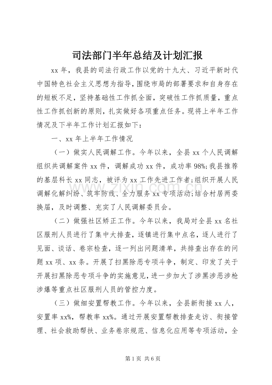 司法部门半年总结及计划汇报.docx_第1页