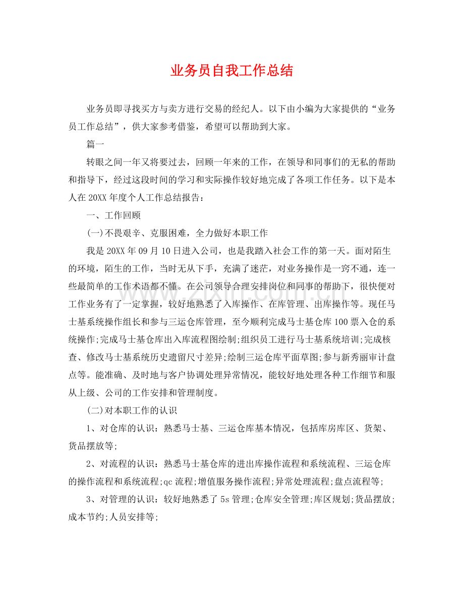 业务员自我工作总结 .docx_第1页