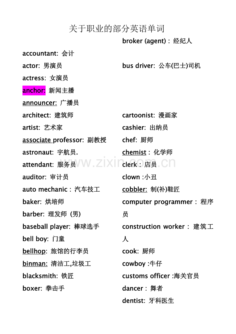 关于职业的英语单词.doc_第1页