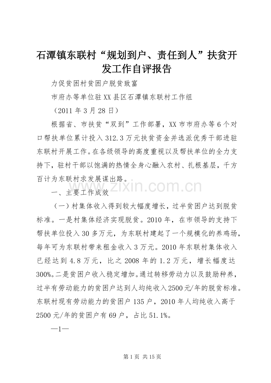 石潭镇东联村“规划到户、责任到人”扶贫开发工作自评报告_1.docx_第1页