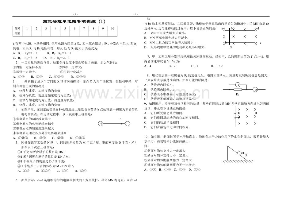 高考物理选择题专项训练（1）.doc_第1页