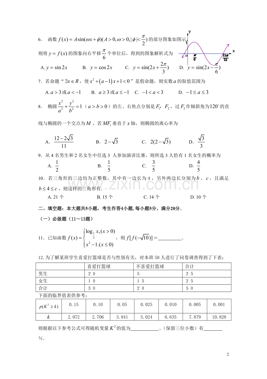 揭阳市2009年高中毕业班第二次高考模拟考试题数学（文）.doc_第2页