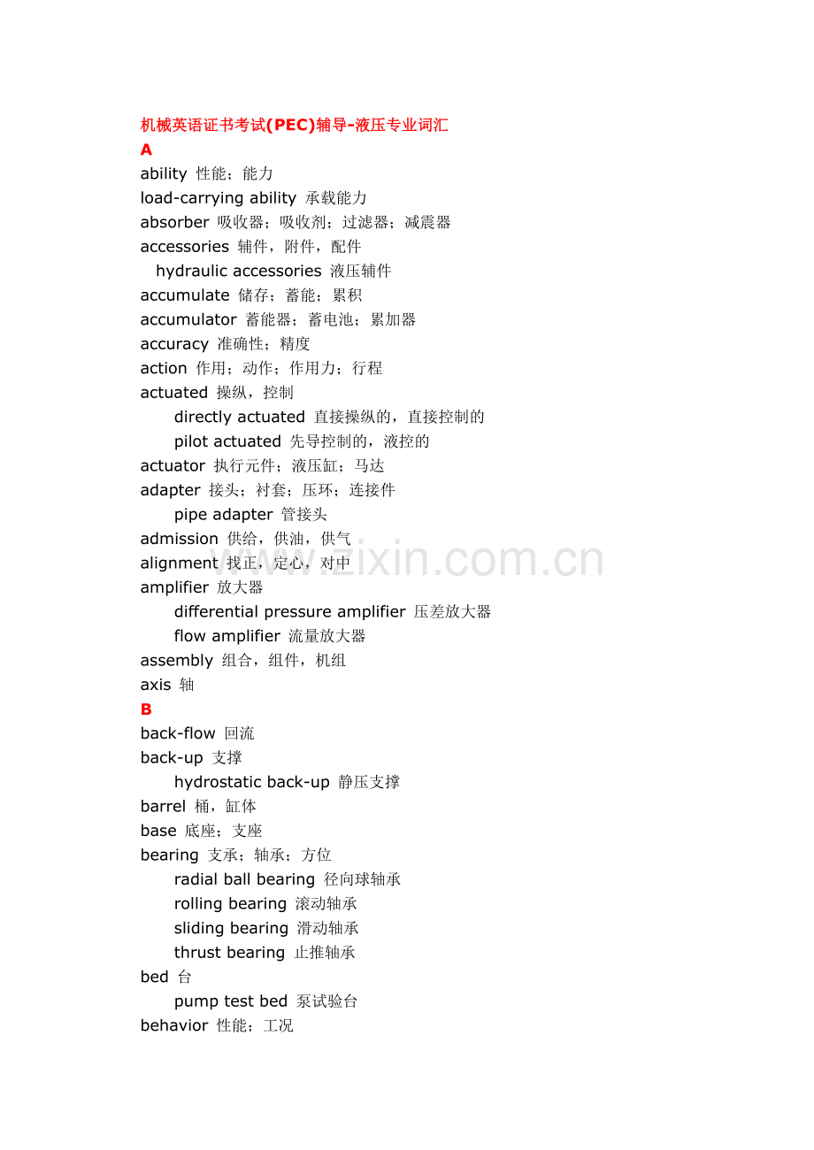 机械英语证书考试(PEC)辅导-液压专业词汇.doc_第1页