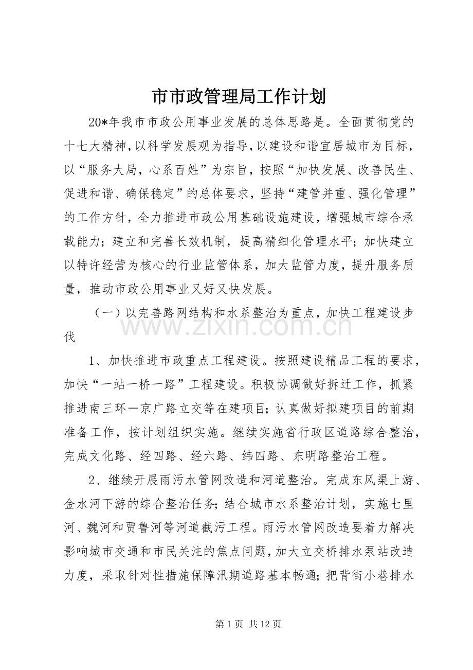 市市政管理局工作计划.docx_第1页