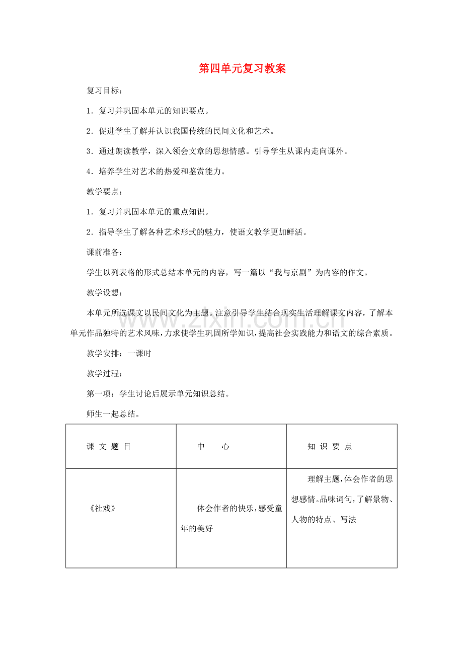 七年级语文下：第四单元复习教案人教新课标版.doc_第1页