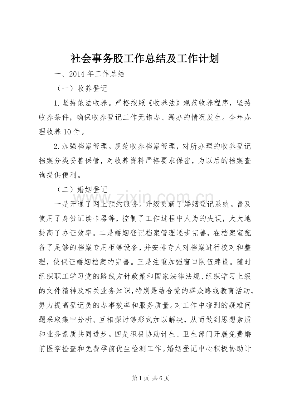 社会事务股工作总结及工作计划.docx_第1页