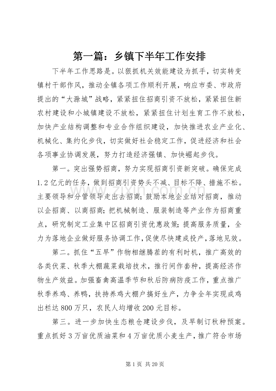 第一篇：乡镇下半年工作安排 .docx_第1页