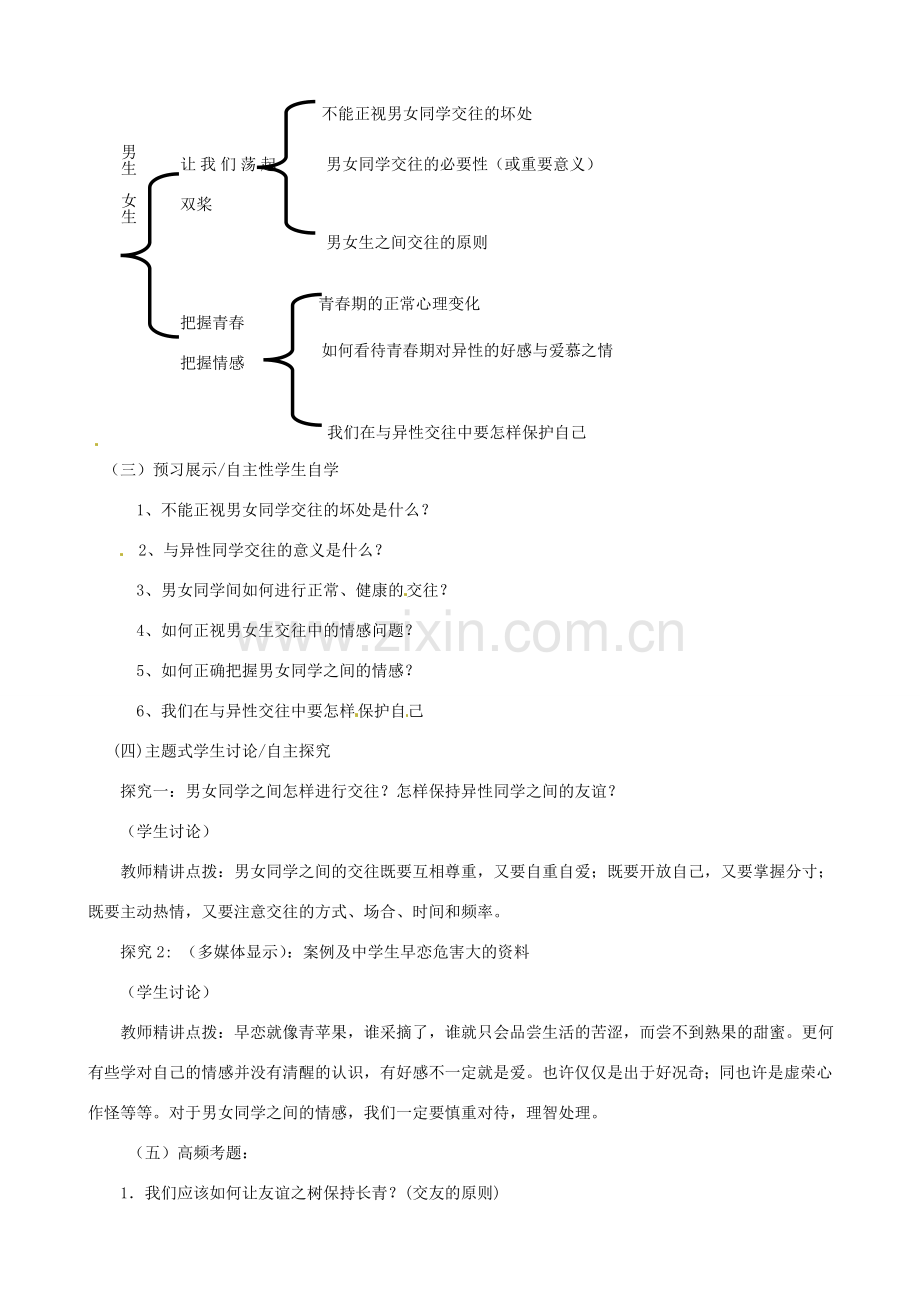 河南省郑州高新区创启学校八年级政治上册 3.2 男生 女生教案 新人教版.doc_第2页