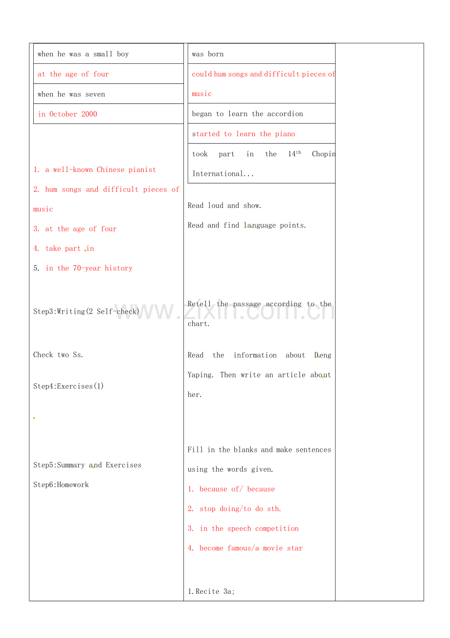 山东省郯城县第三初级中学八年级英语上册《Unit 9 When was he born Section B(3a-selfcheck)》教案 人教新目标版.doc_第2页