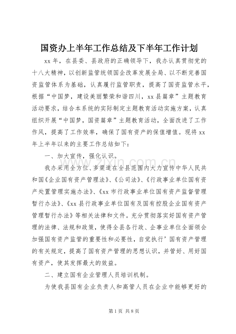 国资办上半年工作总结及下半年工作计划.docx_第1页