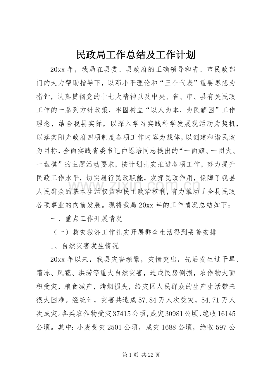 民政局工作总结及工作计划 .docx_第1页