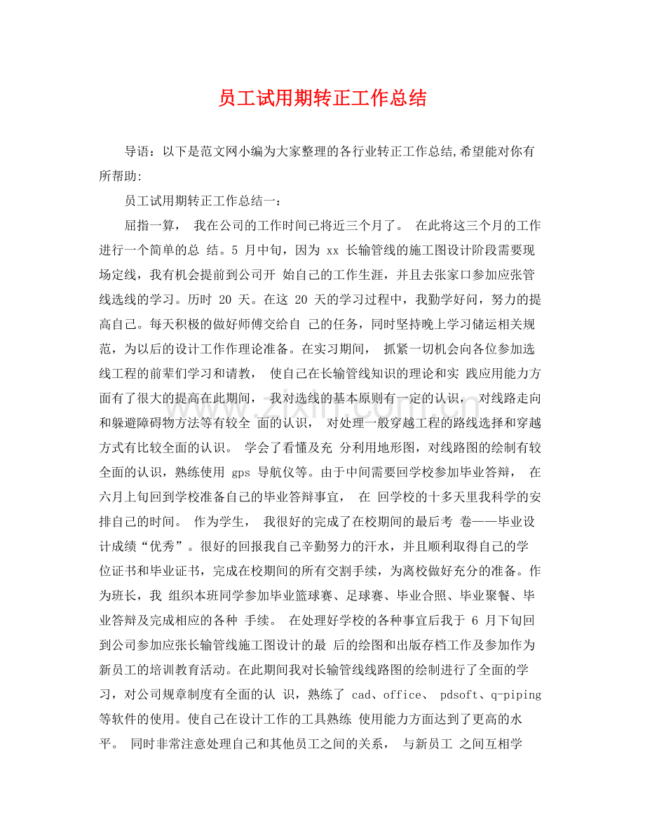 员工试用期转正工作总结 .docx_第1页