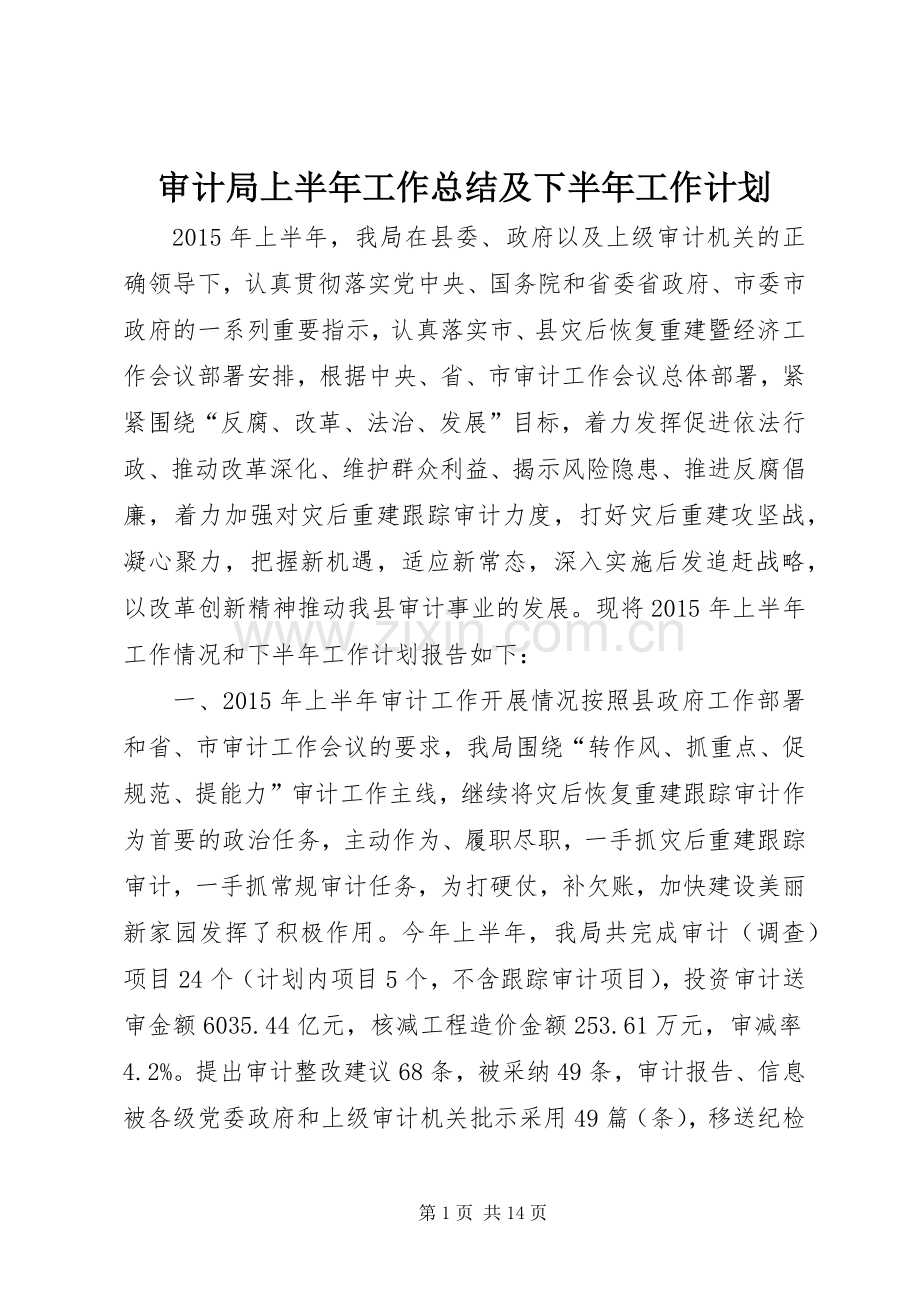 审计局上半年工作总结及下半年工作计划.docx_第1页