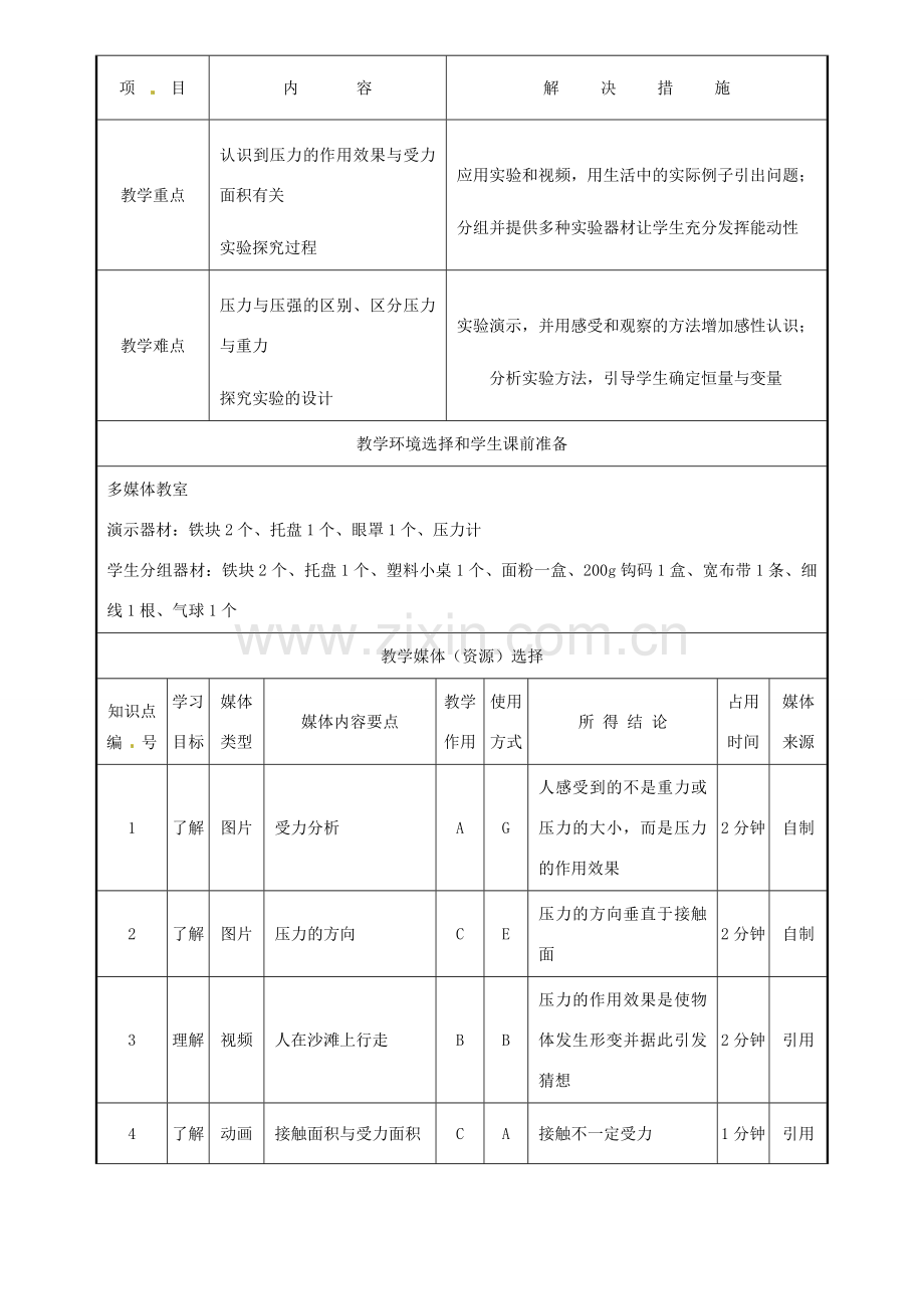 安徽省芜湖市芜湖县湾沚镇三元初级中学八年级物理全册《压强2》教学设计 沪科版.doc_第3页