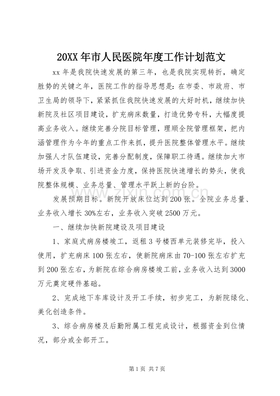 20XX年市人民医院年度工作计划范文.docx_第1页