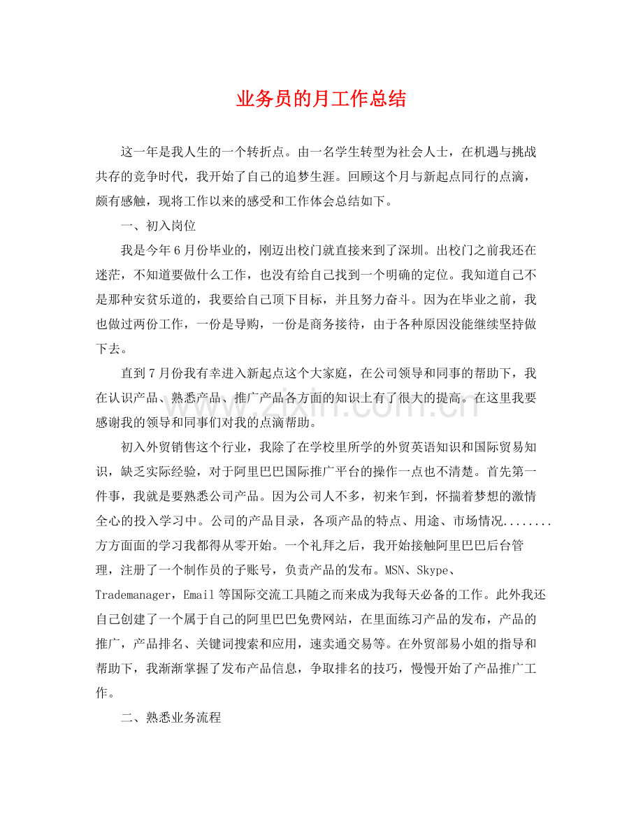 业务员的月工作总结 .docx_第1页