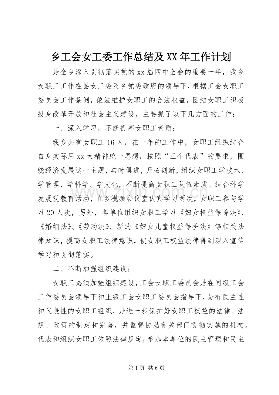 乡工会女工委工作总结及XX年工作计划.docx_第1页