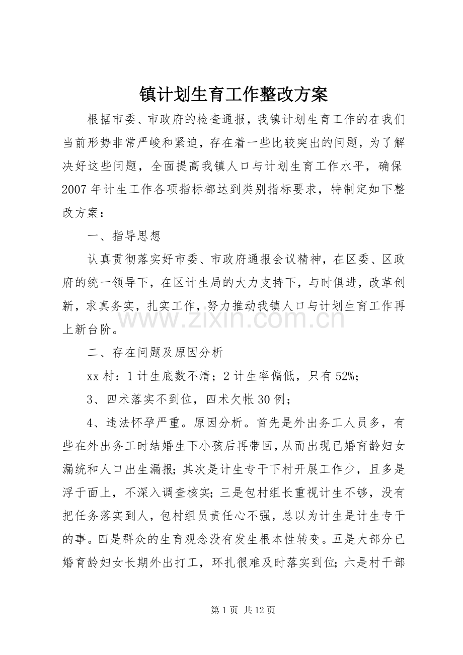 镇计划生育工作整改方案.docx_第1页