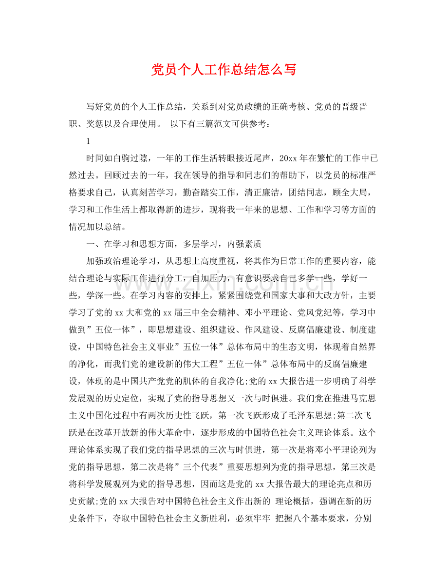 党员个人工作总结怎么写 .docx_第1页