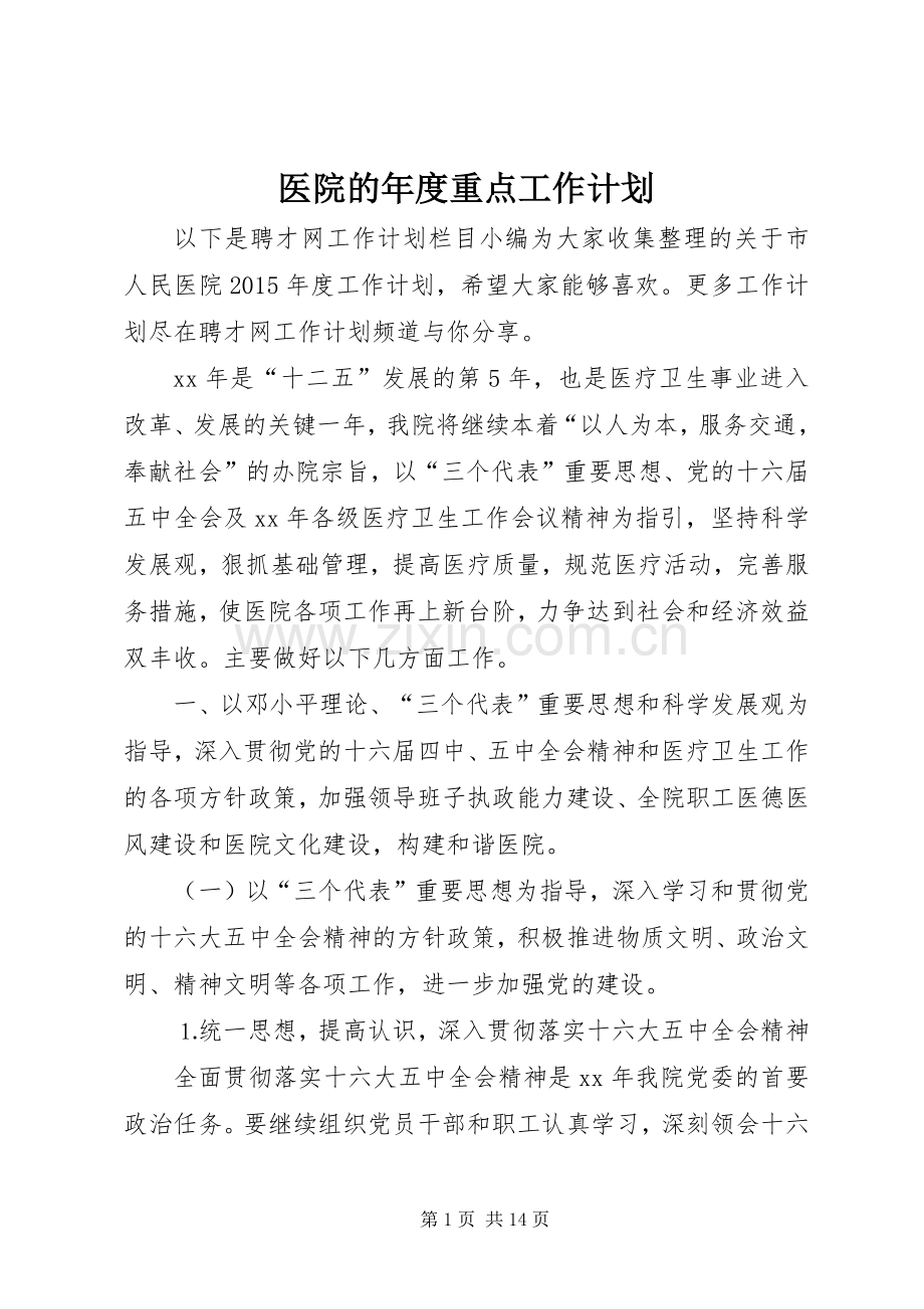 医院的年度重点工作计划.docx_第1页