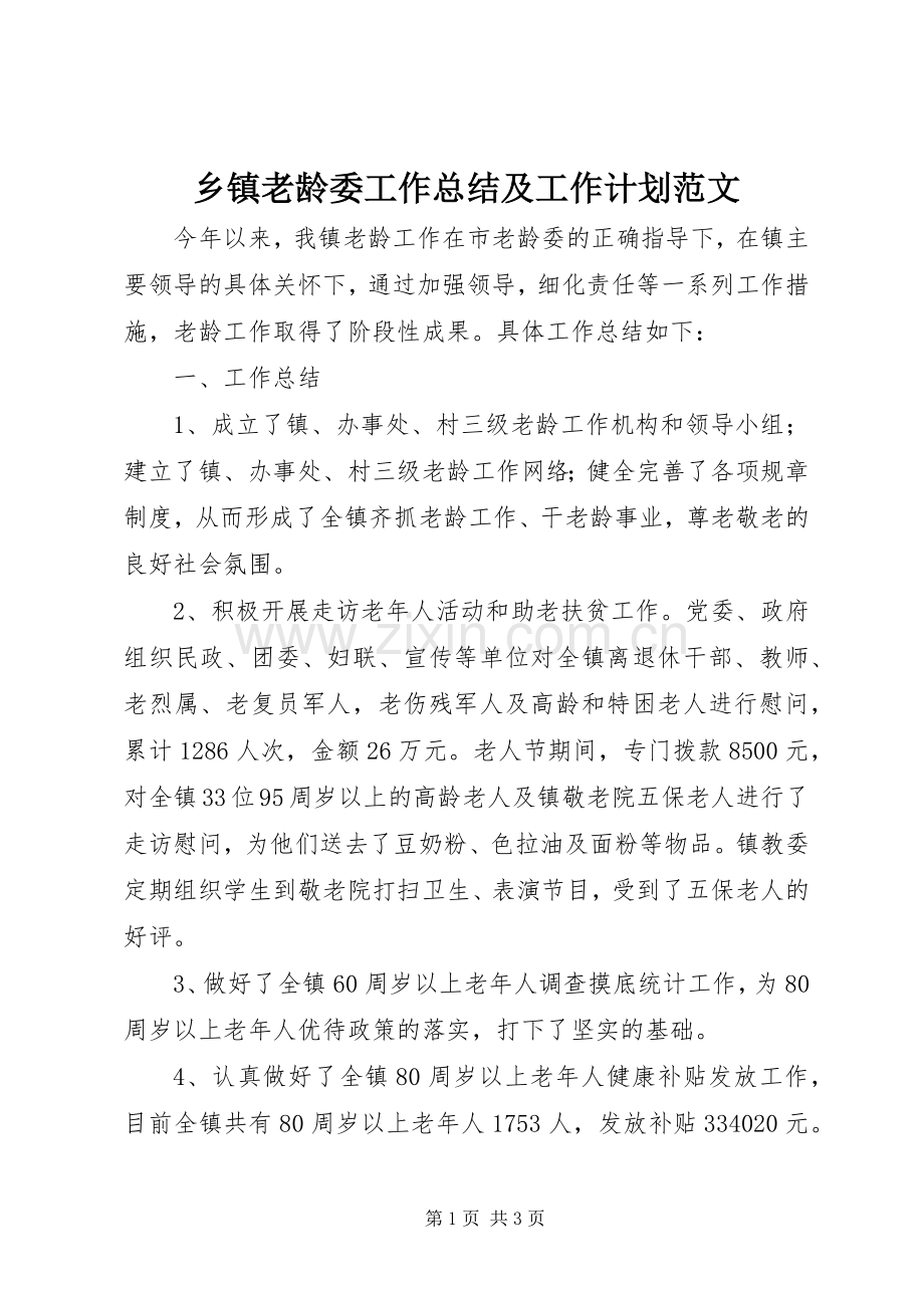 乡镇老龄委工作总结及工作计划范文.docx_第1页