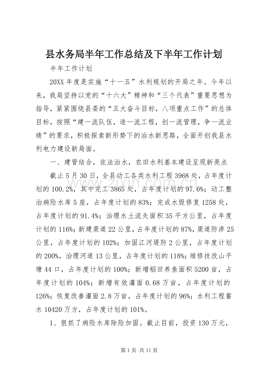 县水务局半年工作总结及下半年工作计划.docx_第1页