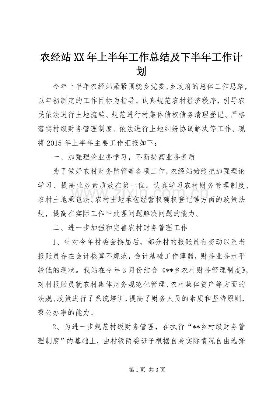 农经站XX年上半年工作总结及下半年工作计划.docx_第1页