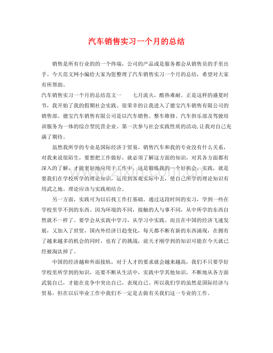 汽车销售实习一个月的总结 .docx_第1页