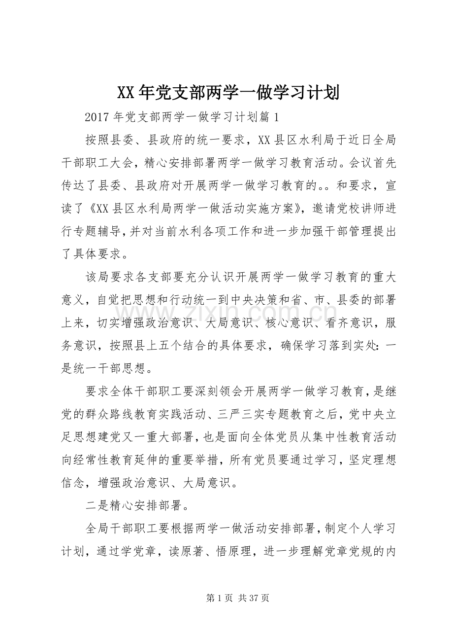 XX年党支部两学一做学习计划.docx_第1页