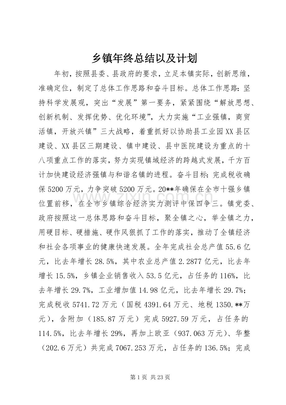 乡镇年终总结以及计划.docx_第1页